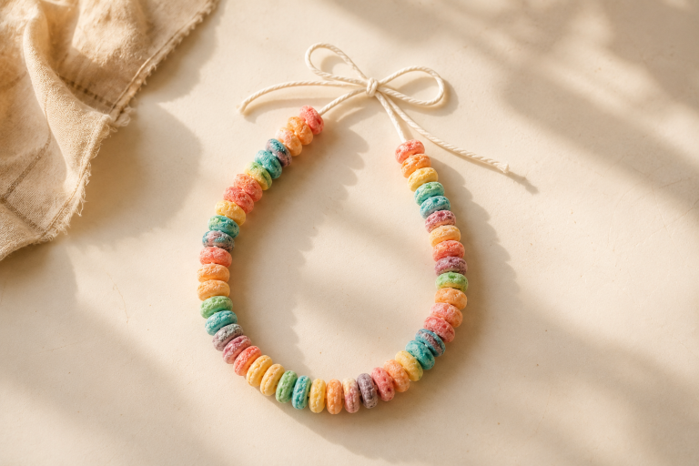 Cereal Necklace Craft for Kids (A Snack AND a Craft — 2-Minute Setup)